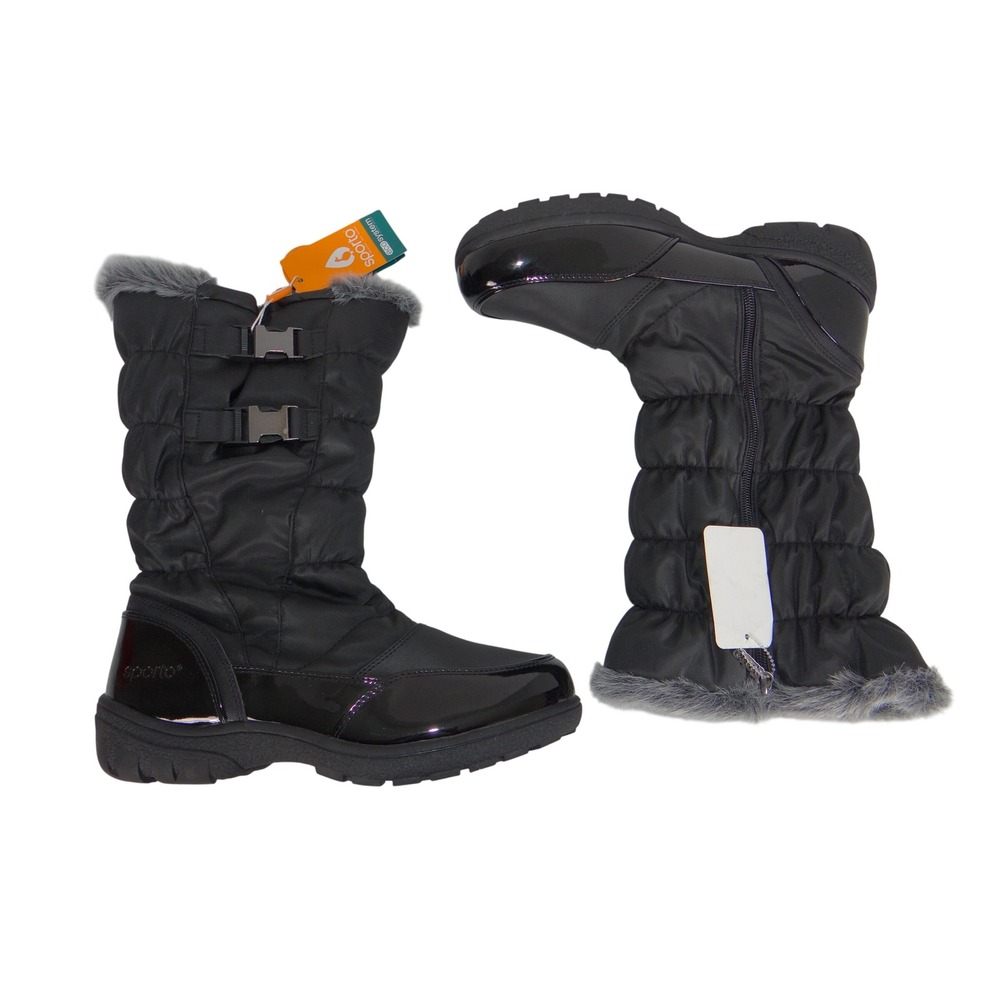 Sporto Eco System Womens Black Quilted Faux Fur Trim Winter Boots Size 10 NEW